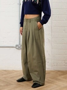 COUREZ Low Rise Baggy Balloon Trousers With Front Pleat Detail /Y2K Going Out Outfits Fall Women Clothes Winter Clothes For Women Gothic Club Outfits Women Sexy - Army Green - View 4