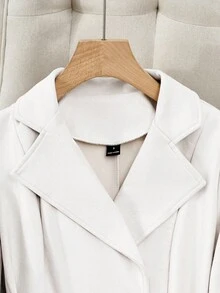 Franclia Women's Solid Color Faux Suede Double-Breasted Side Pocket Regular Jacket - White - View 5