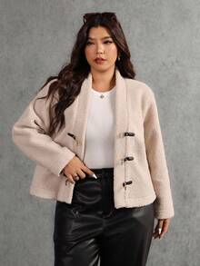 Elaquor Plus Size Women Casual Minimalist Versatile All-Match Urban Chic Loose Jacket, Thick For Autumn/Winter Cardigan For Women Fall/Winter - Khaki - View 3
