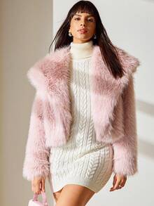 CLARA VERO Women's Padded Coat With Faux Fur Hood – Warm Winter Quilted Jacket - Pink - View 3