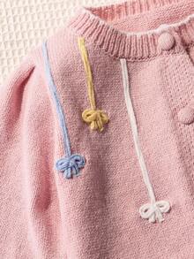 年轻女孩的可爱休闲时尚针织开衫，简约温暖百搭优雅蝴蝶结装饰短款毛衣外套，适合居家、日常、学校、户外、派对、秋冬