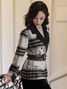 DAZY Women's Casual Plaid Long Sleeve Blazer Jacket, Autumn Business Attire School - Black - View 5