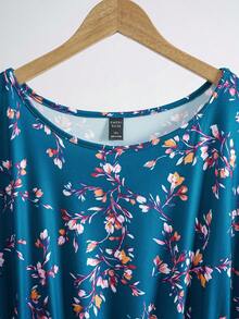 EMERY ROSE Váy Raglan tay lỡ, họa tiết hoa nhỏ, eo rút dây, cỡ lớn, phù hợp cho mùa xuân và mùa hè, trang phục Boho dành cho nữ, váy đi biển, trang phục ngày lễ - Màu xanh lam - Xem 4