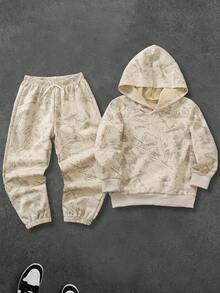 SHEIN Coolqubz 2pcs/Set Young Boy Casual Solid Color Tie-Dye Sweatshirt + Pants, Suitable For Daily, School, Travel, Outdoor Play, Spring Autumn Fall, Back-To-School - Apricot - View 7