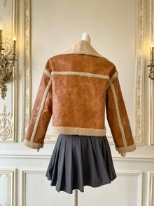 SHEIN MOD 休闲复古双排扣羊毛大衣，秋冬季，女士冬季外套，新年夜，女士外套，女士，长款女士外套，冬季女士外套，优雅外套，商务女性 - 黃色 - 查看 2