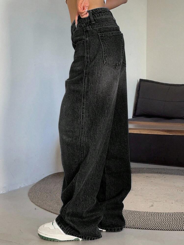 Plus Size Women's Casual Commuter Daily Simple Solid Color Wide Leg Jeans, All Season