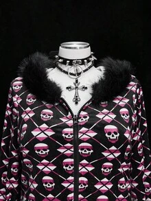 Sunspun Conjunto de gorro de punto suave con estampado vintage oscuro y chaqueta de manga larga para Halloween - Negro - Ver 4