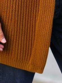 Manfinity Homme Cárdigan de manga larga con abertura frontal de punto acanalado de estilo grunge para hombre, color marrón otoño, estilo vintage - Marrón - Ver 4