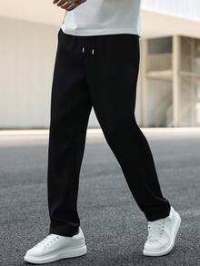 Manfinity Hypemode Quần ống rộng đơn sắc có dây rút túi eo cho nam, mùa thu - màu đen - Xem 6