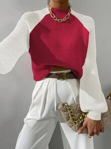 EMERY ROSE Suéter de mujer de moda casual con cuello alto, manga larga y bloque de color - Multicolor - Ver 4