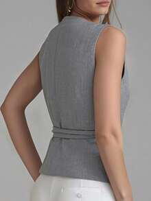 INAWLY Moda feminina casual cor sólida design minimalista camisola amarrada