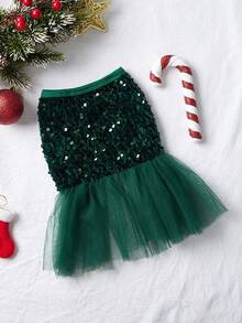 PETSIN Emerald Green Glitter Tulle Princess Dress For Dogs & Cats, Christmas Party Pom Pom Skirt - Dark Green - View 8