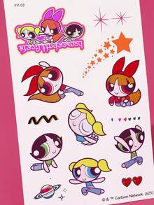 FanGlow THE POWERPUFF GIRLS X SHEIN 1件彩色卡通纹身贴适用于肩膀、颈部、锁骨、手臂、人体艺术、临时防水仿真纹身贴 - 彩色 - 查看 6