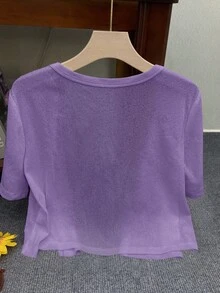 INAWLY Áo khoác cardigan mỏng tay ngắn cỡ tiêu chuẩn dành cho nữ khi đi dã ngoại và đi nghỉ - Màu tím - Xem 2