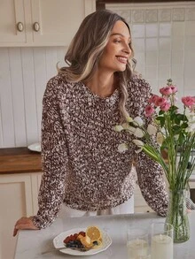 Louniche Casual Snowflake Pattern Brown Long Sleeve Sweater For Women, Autumn/Winter - Brown - View 1
