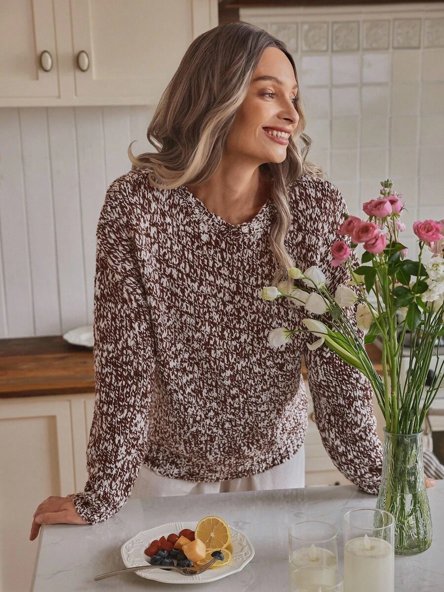 Louniche Casual Snowflake Pattern Brown Long Sleeve Sweater For Women, Autumn/Winter - Brown - View 1