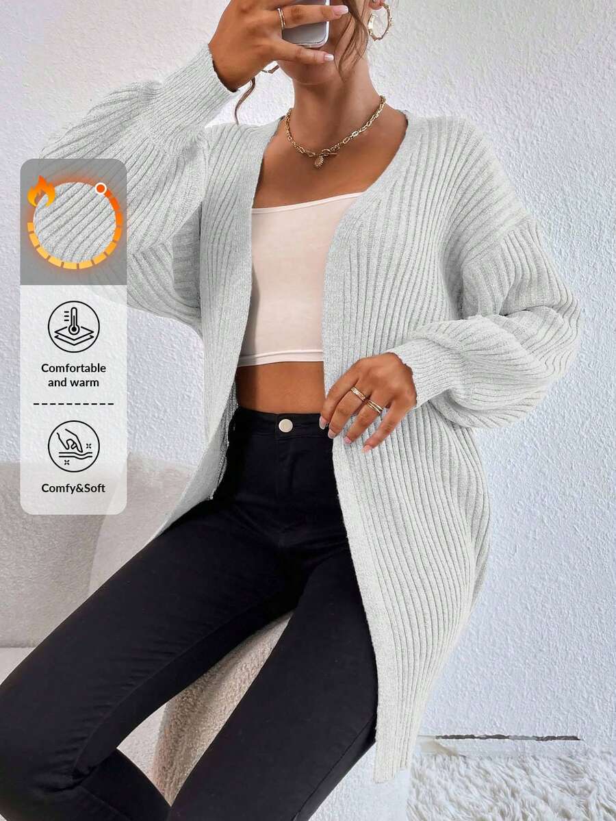 EURMUSE Casual Solid Color Loose Batwing Cardigan - White - View 1