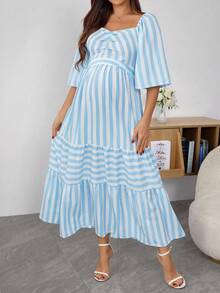 SHEIN Maternity Striped Minimalist Fashion Dress - Multicolor - View 4
