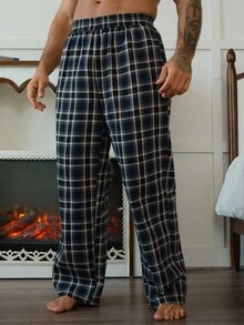DAZY Pantalones de estar por casa con cintura elástica a cuadros de colores para hombre, pijama de otoño e invierno - Multicolor - Ver 1