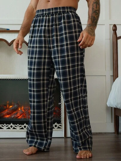 DAZY Men's Multi-Color Plaid Elastic Waist Lounge Pants, Autumn Pajama, Winter