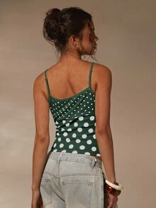 Athîral 女士平纹针织圆点印花吊带背心 - 綠色 - 查看 4