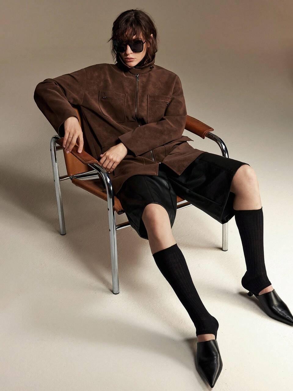 2025 New Coffee Brown Autumn Chic Everyday Winter Jacket For Women, Turtleneck Cinched Waist Relaxed Fit Long Sleeve Soft Woven Business Casual Outerwear