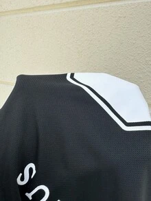 SHEIN EZwear Plus Size Casual Street V-Neck T-Shirt Dress With Letter Print & Mid-Length Sleeves