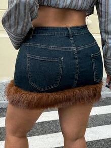 SHEIN ICON Váy mini co giãn Y2K thời trang cỡ lớn dành cho nữ có viền tua rua trang trí - Rửa tối - Xem 2