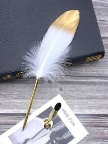 1 件欧洲复古英式金色羽毛笔书法书写工具，适合婚礼圣诞派对礼物教师学生维多利亚文学主题装饰 - 彩色 - 查看 4