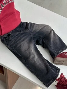 DAZY 幼儿男童宽松直筒牛仔裤，休闲街头风格，秋季 - 黑色 - 查看 8