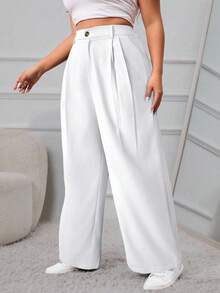 SHEIN PETITE CURVE Plus Size Fashionable Versatile Solid Color High Waist Suit Pants