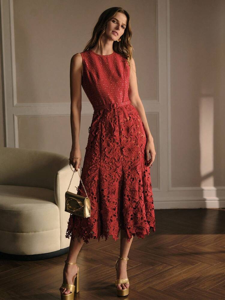 LACE BELTED DRESS
