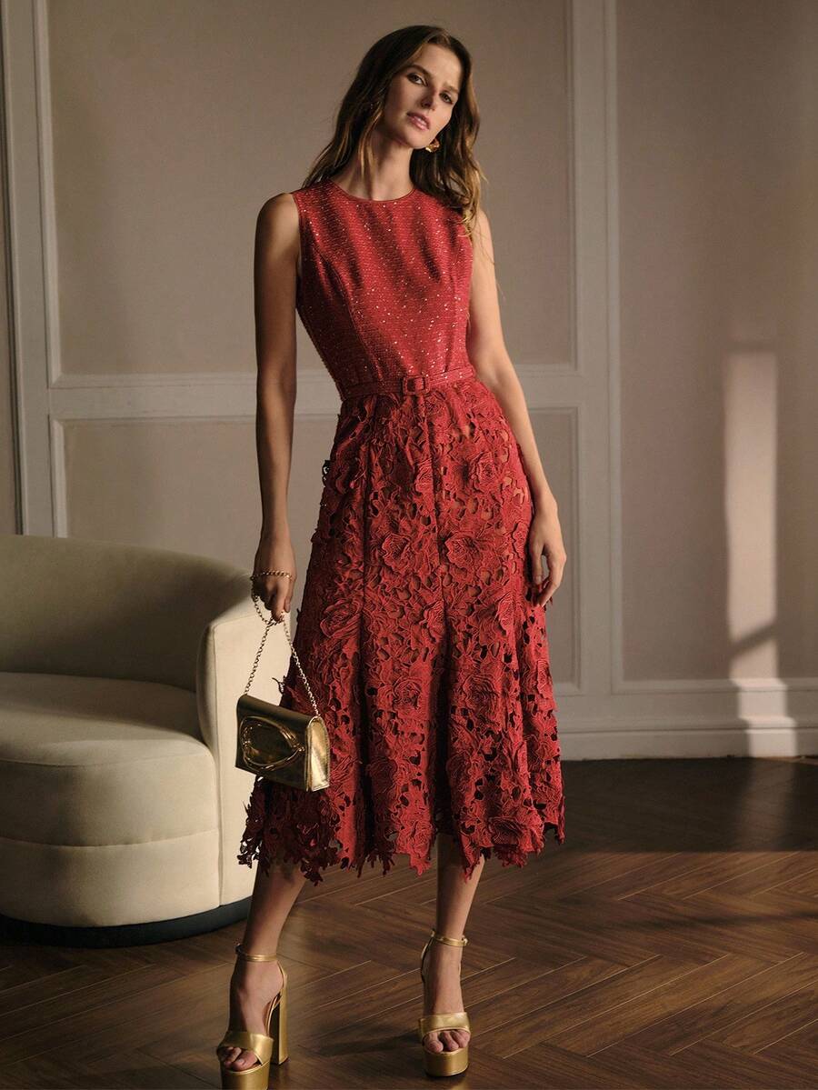MOTF PREMIUM LACE BELTED DRESS