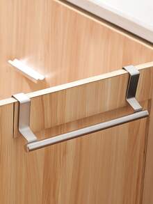 1pc,Household Towel Rack Non-Punched Wall Hanging Behind The Door Storage Rack Non-Nailed Single Pole Towel Rack Rag Hanging Rod,Kitchen Organization And Storage - Silver - View 6