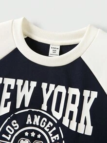 JNSQ Tween Boy Casual Pullover Sweatshirt, Loose Fit Colorblock Graphic Print Long Sleeve Crew Neck Top, Suitable For Autumn, Winter Daily Wear, Outdoor Activities, Vacation, Streetwear, Party And Leisure