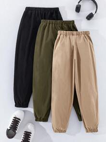 SHEIN 3pcs/Set Loose Casual Solid Color Drawstring Pants For Teen Boys - Army Green - View 2