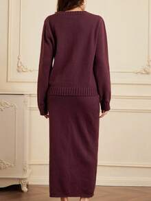 Aveloria Rosie 2件套亮片装饰宽松毛衣+中长裙 - 中紫紅色 - 查看 7