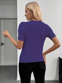 EMERY ROSE Áo len cổ tròn trang trí họa tiết dây xoắn lấy cảm hứng từ Blogger, đa năng, Thu/Đông - Màu tím  Violet - Xem 2