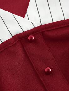 SHEIN MOD 女士勃艮第红和白色条纹印花二合一长袖衬衫，商务休闲，长袖衬衫，白色女式衬衫， - 酒紅色 - 查看 3