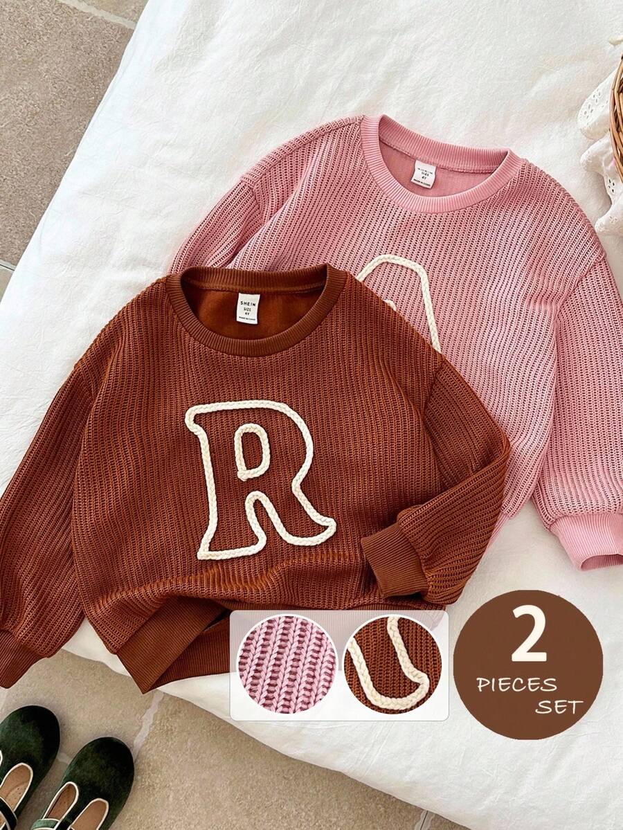 LMoss Kids 2 pièces Ensemble de Sweat-shirt-shirt décontracté à col ras-du-cou tricoté pour jeune fille - Multicolore - Voir 1