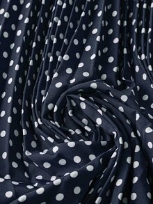 SHEIN Unity Đầm Maxi Tay Dài Họa Tiết Chấm Bi Thanh Lịch Cho Nữ Cỡ Lớn, Trang Phục Thu Đông Năm Mới - Màu xanh hải quân - Xem 3