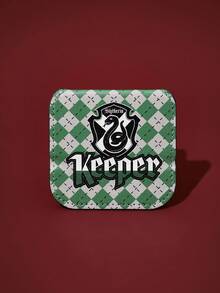 FanGlow HARRY POTTER X SHEIN Slytherin Diamond Pattern Green & White Square Stainless Steel Makeup Mirror – Portable Compact For Makeup Lovers, Multi-Scene Use - Multicolor - View 5