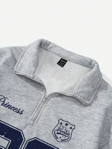 Attitoon 大码女式返校季23复古图案秋季度假宽松半拉链高领抓绒卫衣，适合秋冬季节穿着