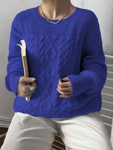 Elenzga 秋冬大码纯色休闲针织毛衣 - 藍色 - 查看 4