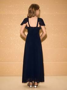 Girls' Chiffon Sleeveless Ruffle Hem Dress, Suitable For Flower Girl, Wedding, Prom, Birthday Party, Christmas, Halloween, Back To School, Graduation Fall Winter - Blue - View 2