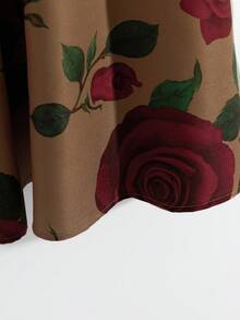 GlowEve 女士优雅休闲大花灰棕色喇叭裙 - 彩色 - 查看 3