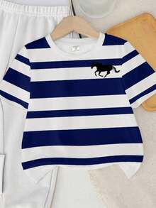 SHEIN 2件套男童休闲条纹圆领短袖上衣和裤子套装 - 彩色 - 查看 5