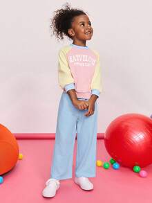 SHEIN 年轻女孩休闲舒适中腰侧袋裤 - 藍色 - 查看 4