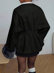 SHEIN EZwear 女士休闲纯色长袖外套，秋冬季短款套装 - 黑色 - 查看 2