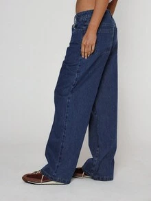 MUSERA Denim Low Rise Wide Leg Jeans 90's Y2k Cute Casual Western Country Concert Rave Concert Fall Autumn Winter Nashville Everyday Lounge - Medium Wash - View 5